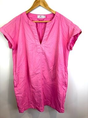 Vineyard Vines Hot Pink Short-Sleeve Split-Neck mini dress size M